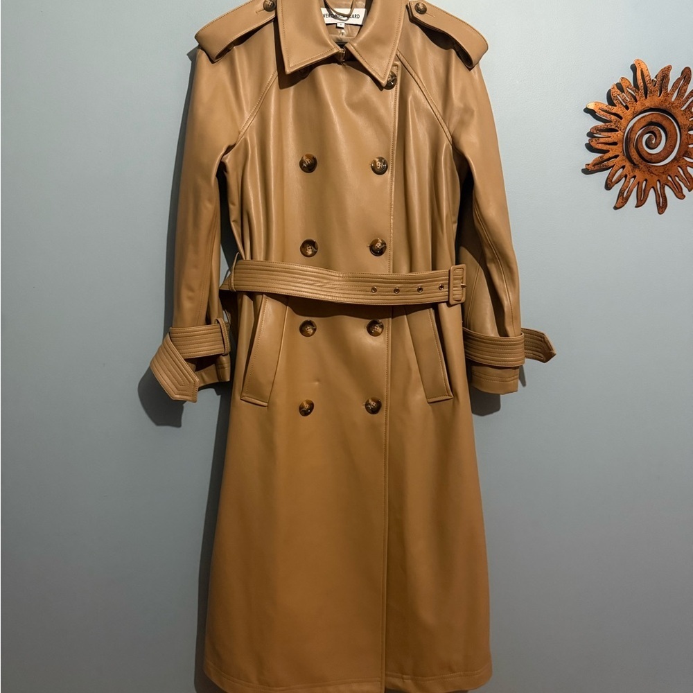 VERONICA BEARD Tan Conneley Faux Leather Trench Coat - Picture 2 of 12